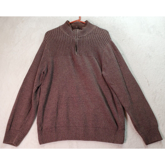 DOCKERS Sweater Mens Large Brown Cable Knit Long Raglan Sleeve 1/4 Zip Pullover - Picture 1 of 7
